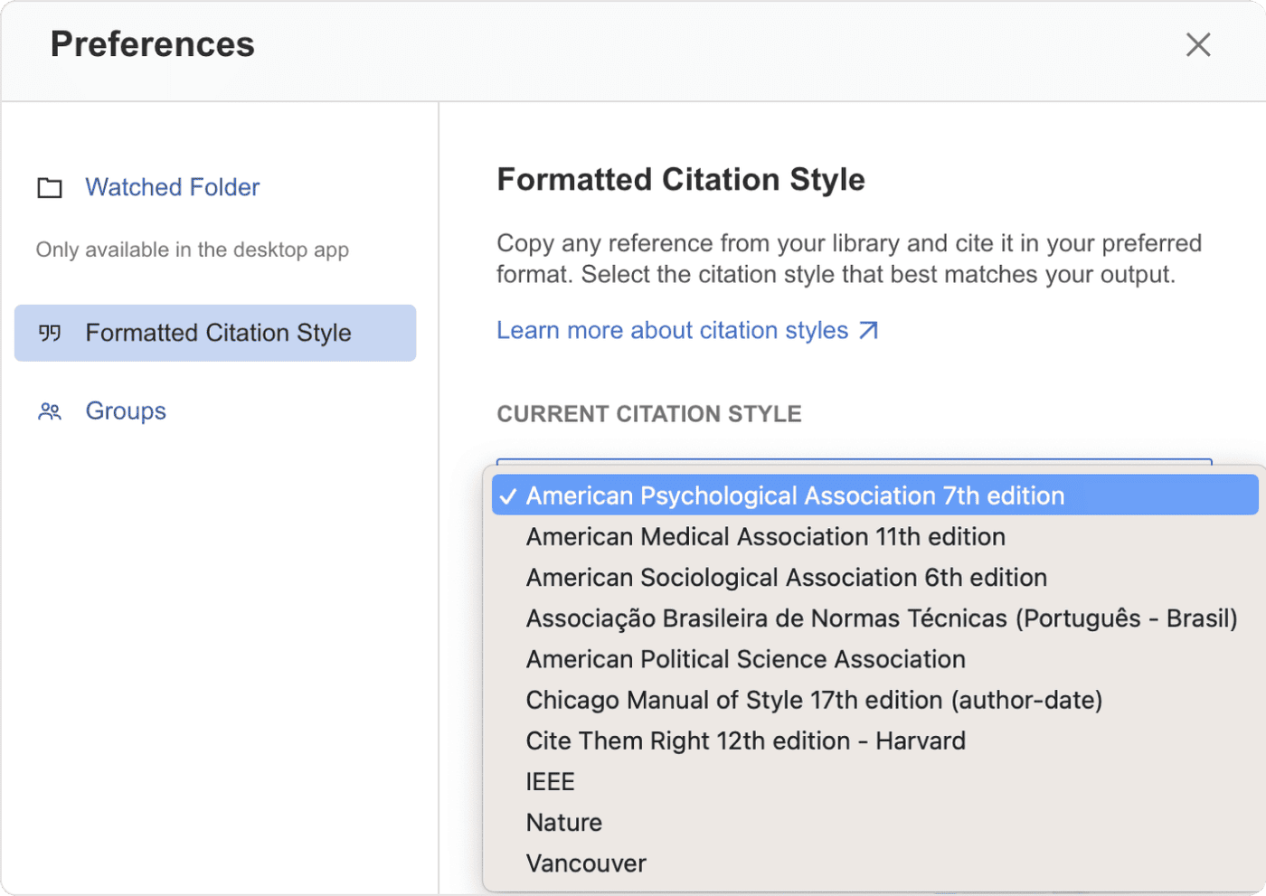 Mendeley citation styles